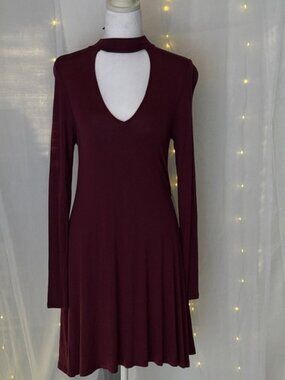 Express Deep Red Long Sleeve Dress